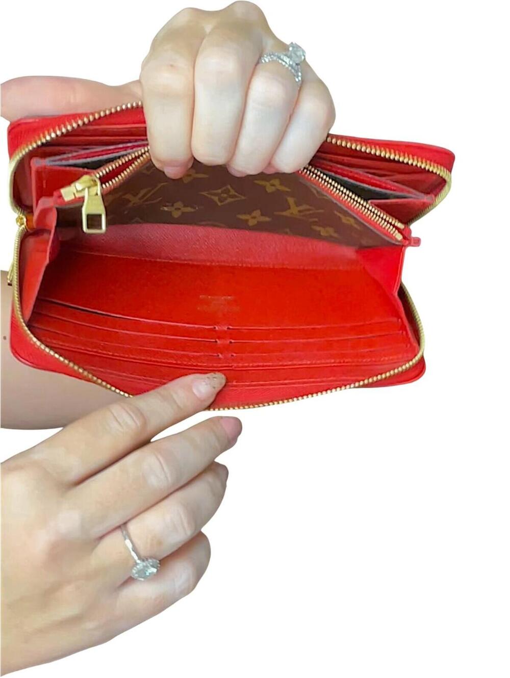 Louis Vuitton Monogram Canvas Red Leather Zip Around Wallet - Picture 7 of 9